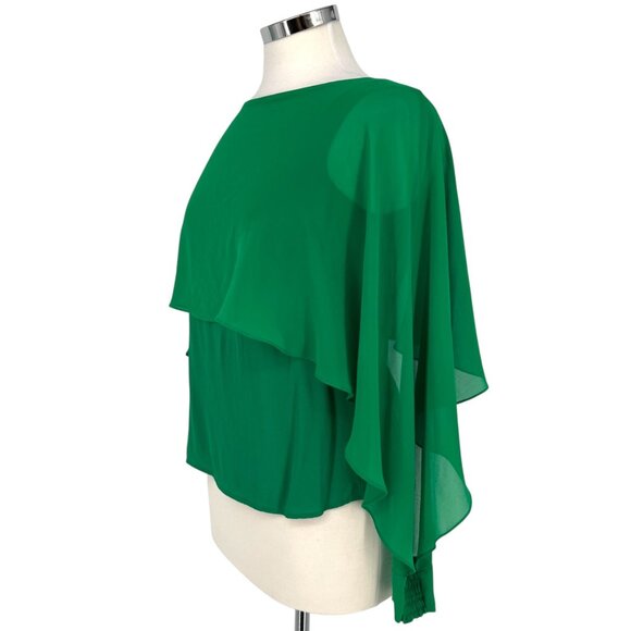 Zara Green Flowy Cape Blouse Layered Design Cut-Out Sleeves Size XS - Picture 2 of 11